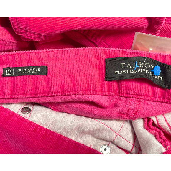 Talbots Sz 12 Slim Ankle Corduroy Pants Flawless 5 Pocket Frayed Hem Hot Pink - Picture 9 of 11